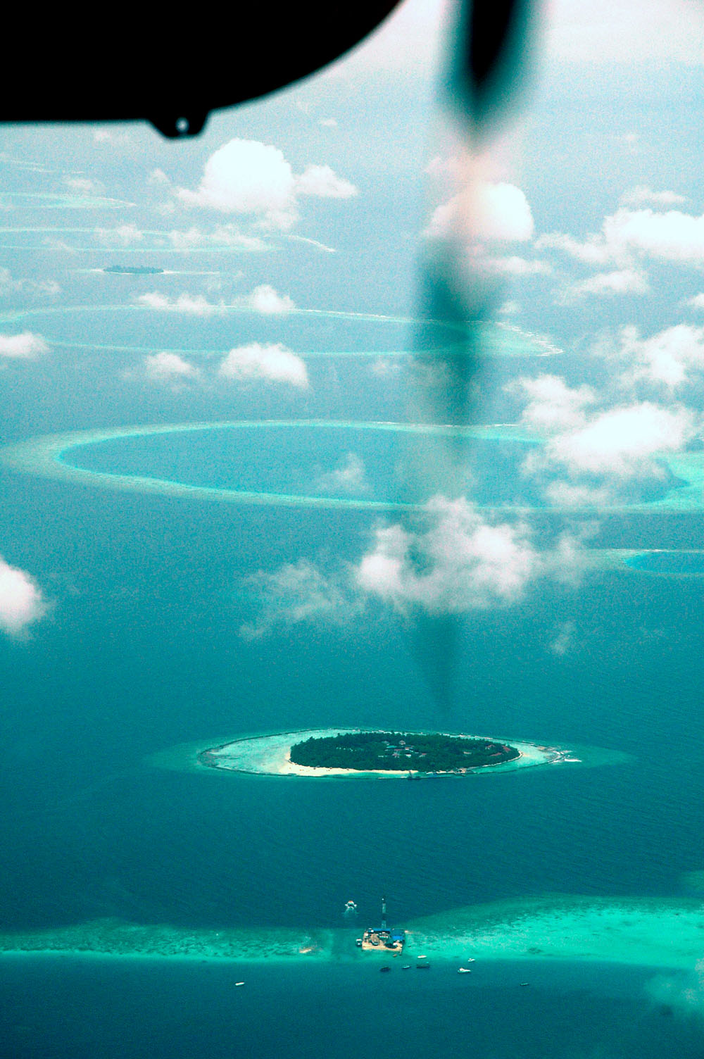 Ari Atoll's eastern reef, with Ellaidhoo and Bathaala islands, Maldives