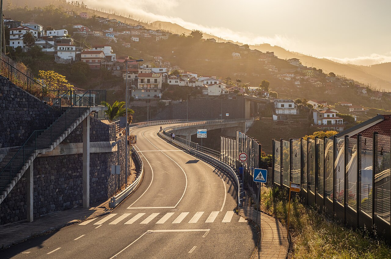 Funchal's hills and road ER 109 on Madeira, Portugal