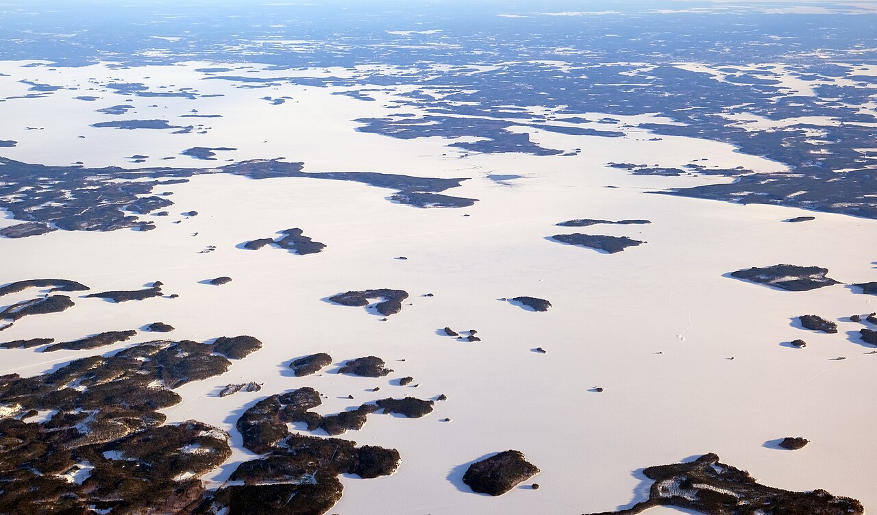 Aerial view of Lake Saimaa in Finnish Lakeland, Finland