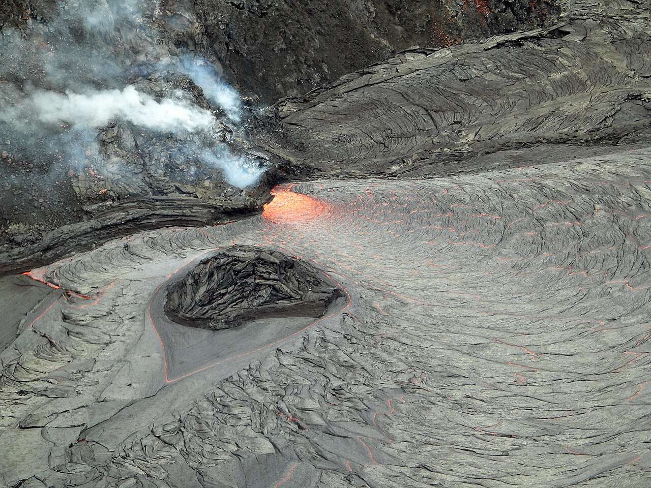 Halemaʻumaʻu crater in Hawaiʻi Volcanoes National Park, photographed on 17 February 2021, United States
